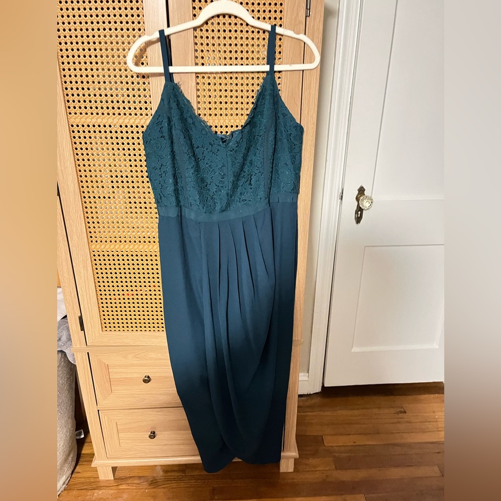City Chic Emerald Lace Chiffon Midi Dress